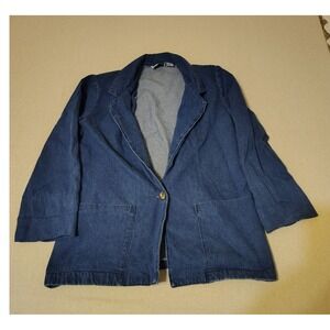 Vintage 80s Joanna Women Denim Blazer Jacket Blue Single Button Pockets Size S